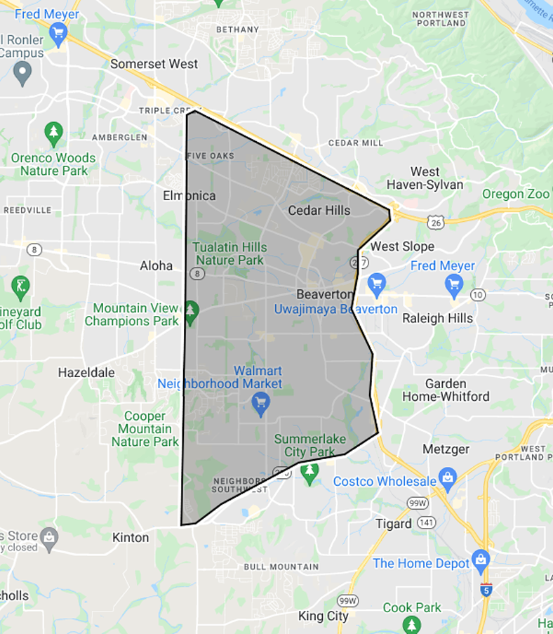 Beaverton Pizza Delivery Map from Rovente Pizza